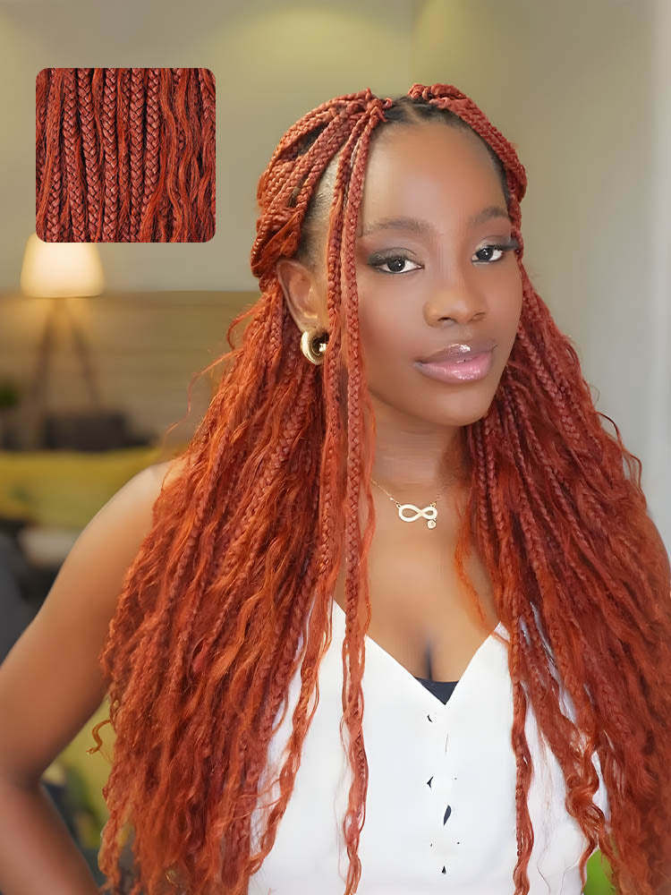 Noble Pre-looped Dark Orange #350 Crochet Boho Box Braids With Human Hair Curls