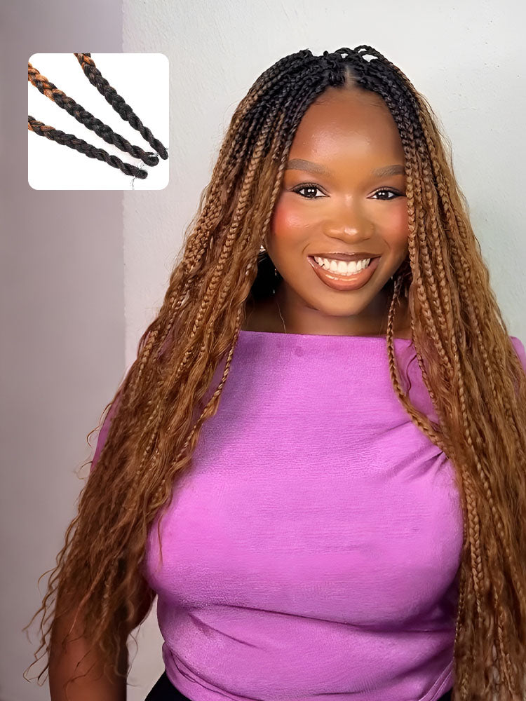 Noble Pre-looped Ombre #1B/30 Crochet Boho Box Braids With Human Hair Curls