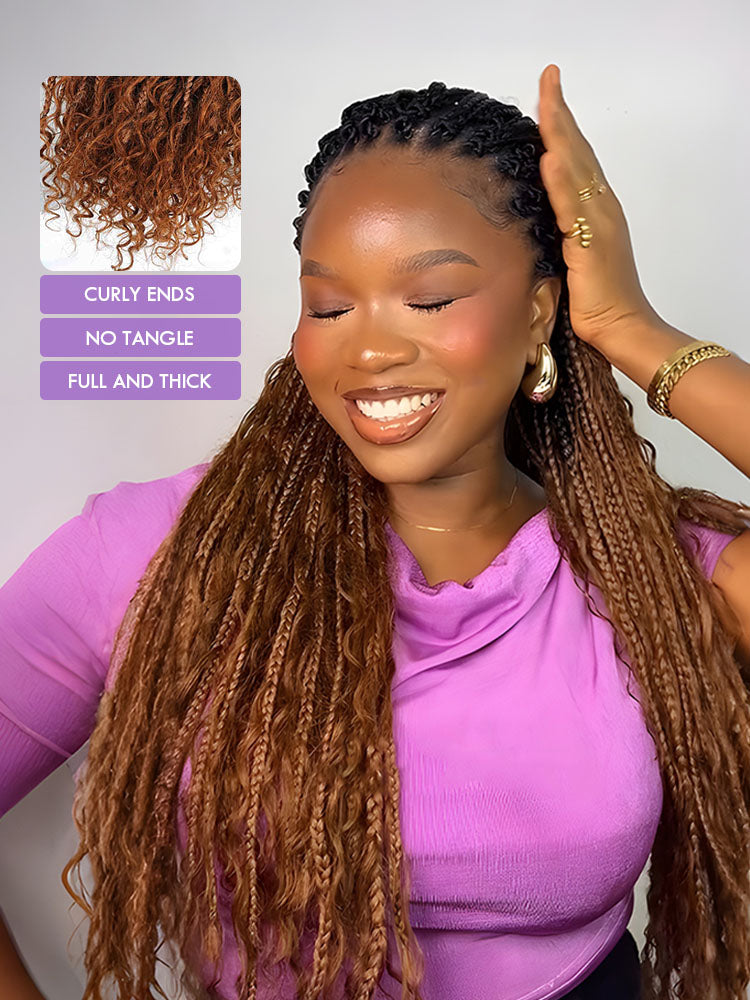 Noble Pre-looped Ombre #1B/30 Crochet Boho Box Braids With Human Hair Curls