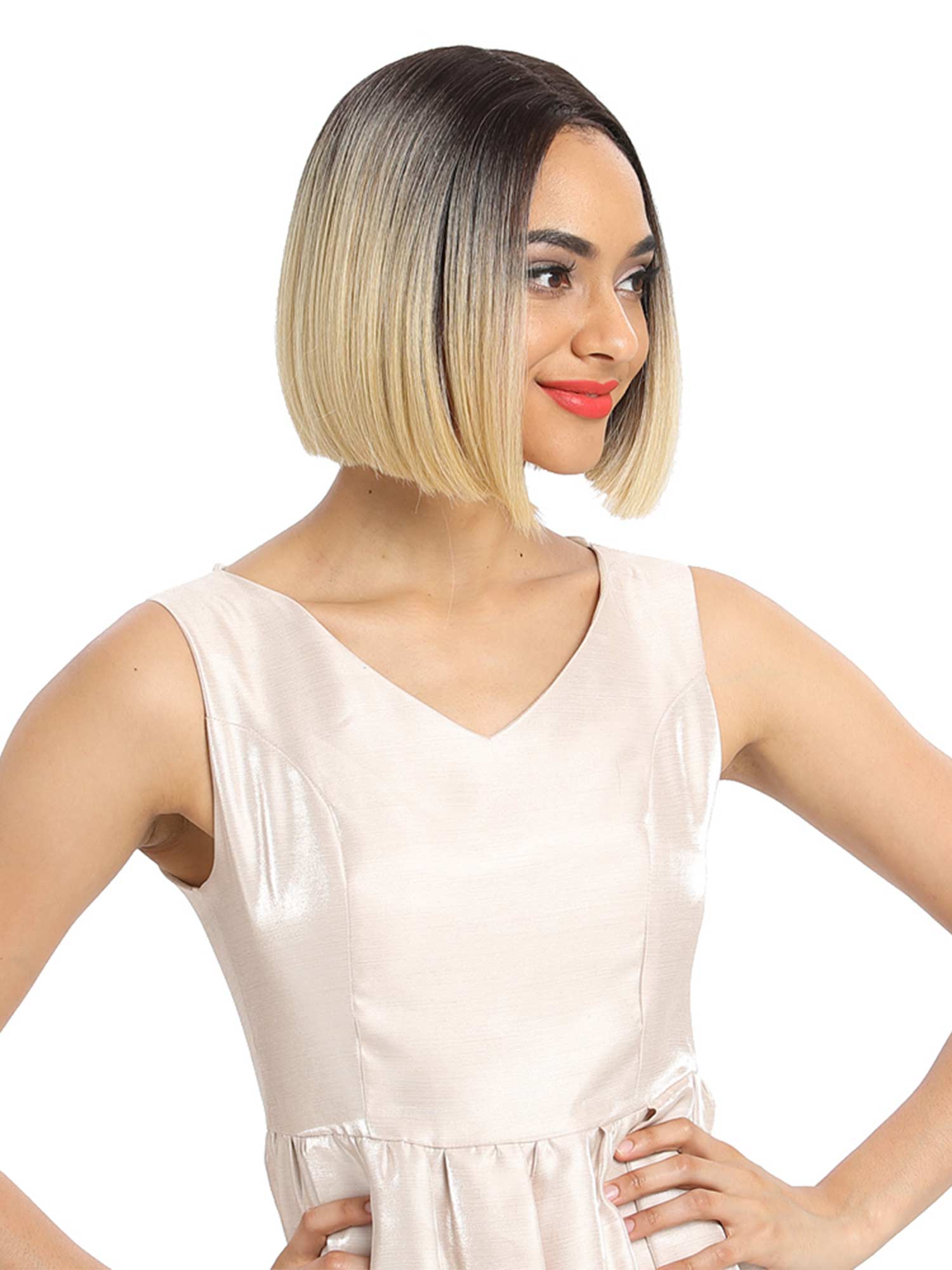 Noble 9.5 Inch Blunt Cut Bob Ombre Blonde Wig 13×5×1 T Part Lace Synthetic Wig