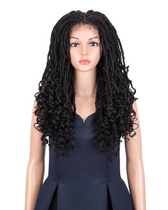 NOBLE GODDESS Synthetic 4*4 Lace Frontal Faux Locs Braids Wig | 24 inch Goddess Locs Wig | Natural Black