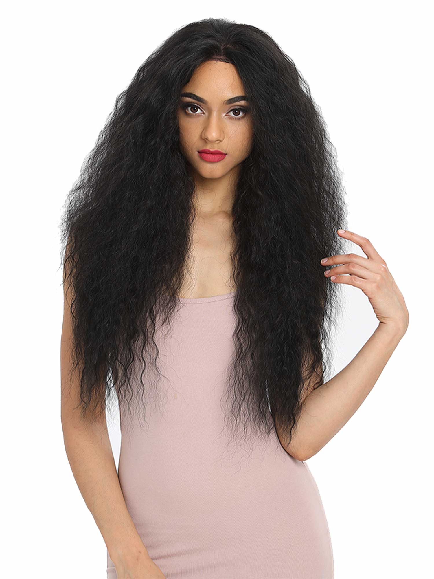 Noble 30 Inch Ripple Fairy Curly 13×4 Lace Frontal Wig Natural Black Synthetic Wig