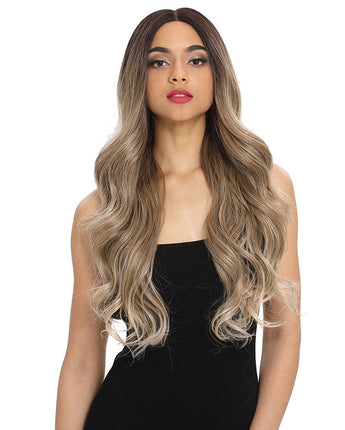 Ash Brown with Ash Blonde Balayage Easy 360 Synthetic Lace Front Wig| 29 Inch Loose Wave | Caramel Blonde| Arika