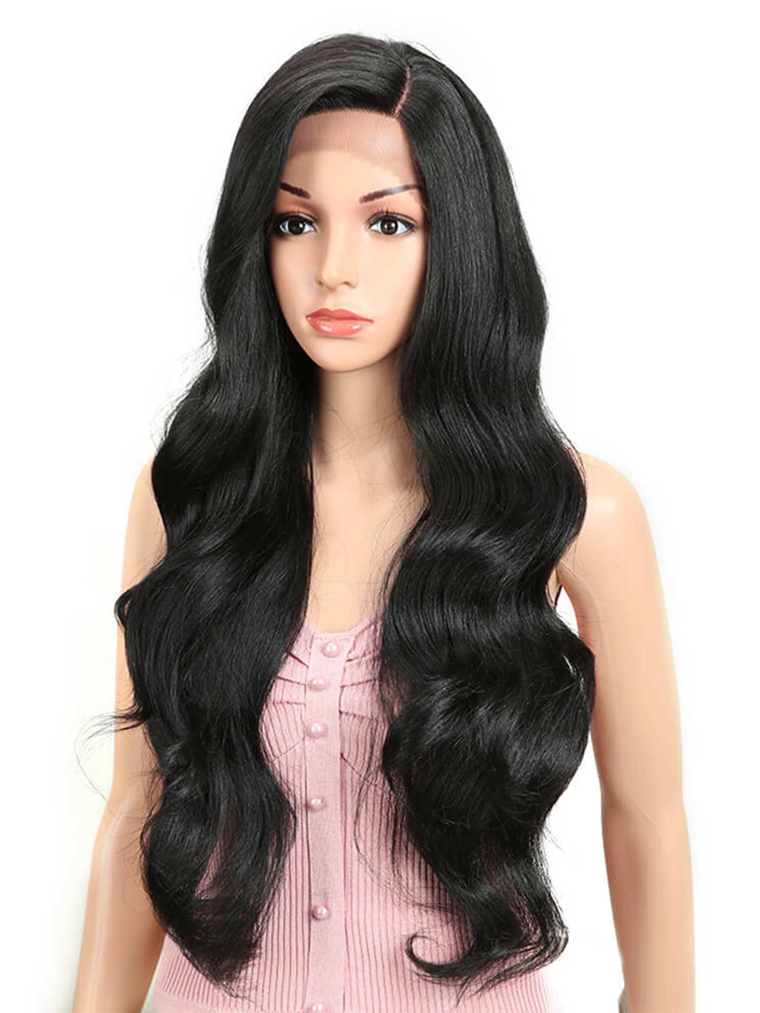 Noble 28 Inch Long Loose Wave Wig Side Part Lace Wigs Natural Black #1B Synthetic Wig