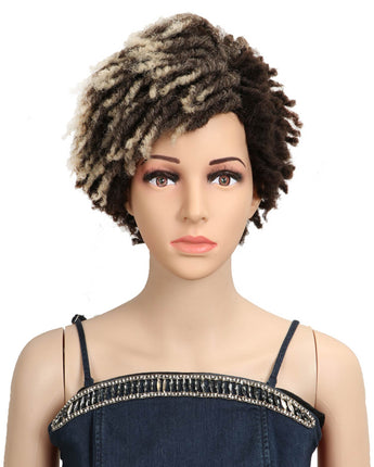 Noble Blonde Highlight 9.5 Inch Short Dreadlocks Synthetic Hair Afro Wigs For Black Women