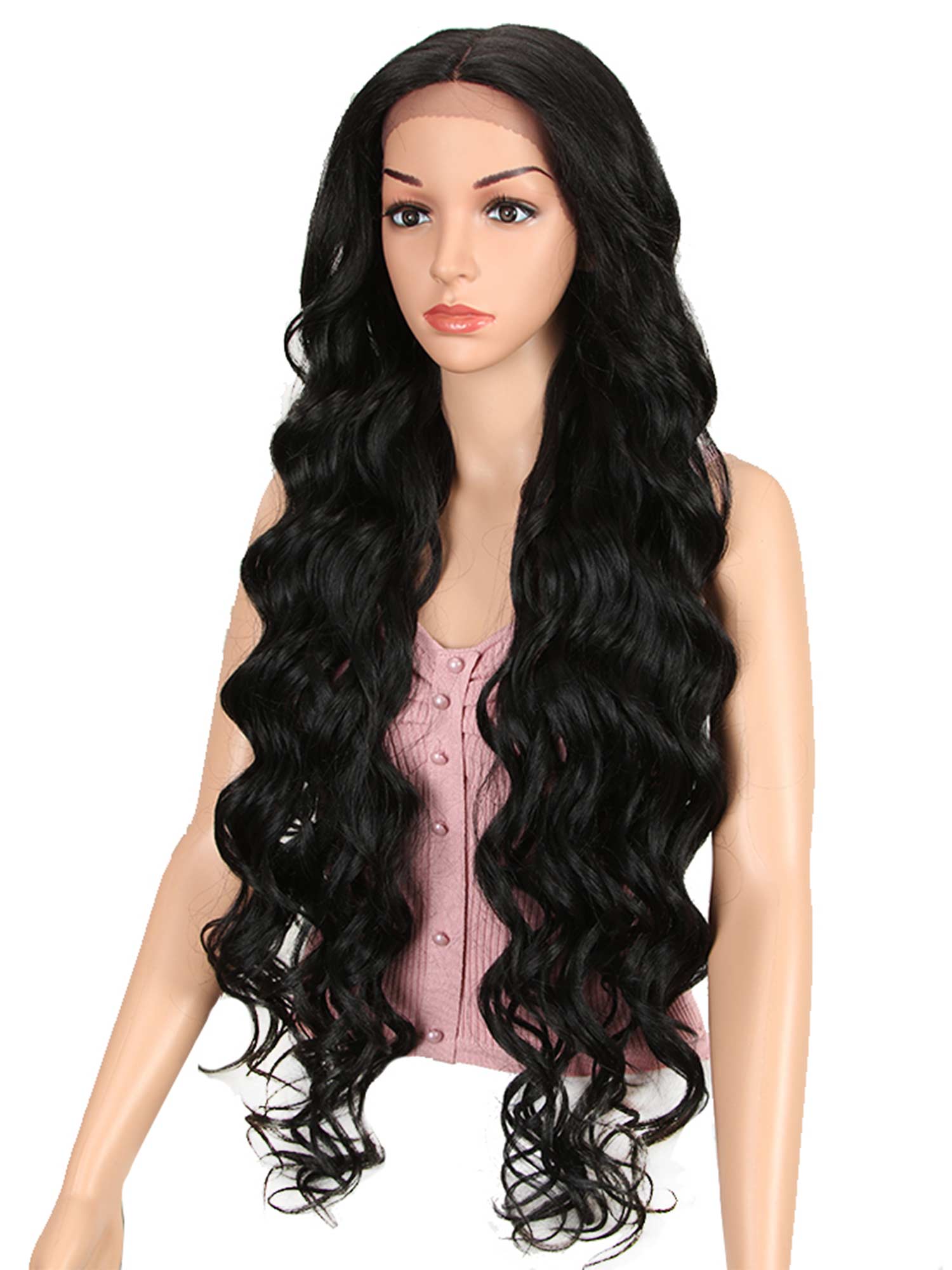 Noble 40 Inch Loose Deep Synthetic Wig T Part Lac Wig Natural Black #1B