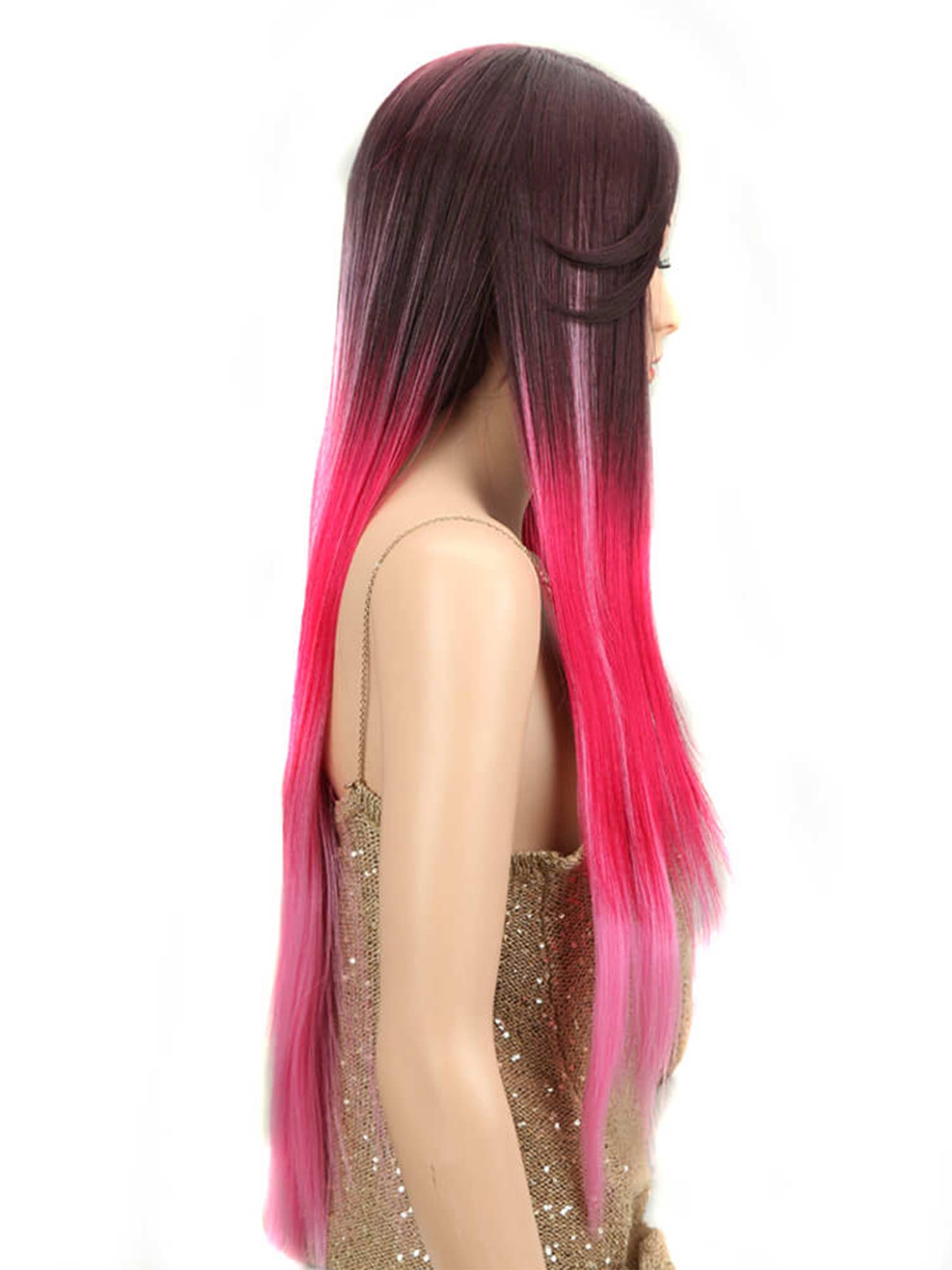 Noble Nicole Synthetic 5" Side Part Lace Front Wigs 31 Inch long straight Ombre Hot Pink Wig