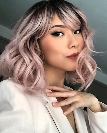 Natural Wave 12 inches Short Curly BOB Hair Wigs | Pink Wig GEMMA