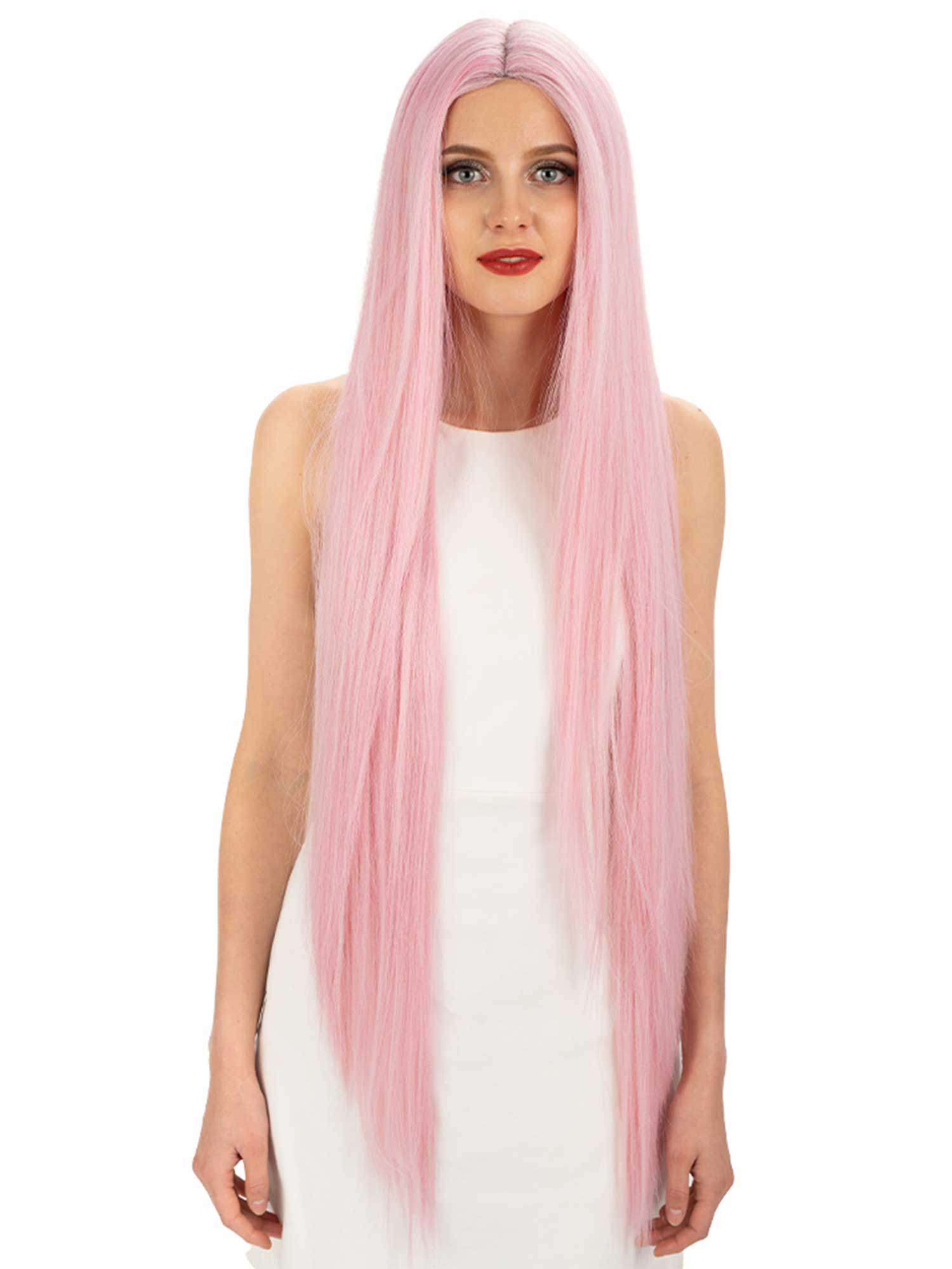 Noble 38 inch Super Long Straight Wig Pink Color T Part Lace Front Wigs Synthetic Wig