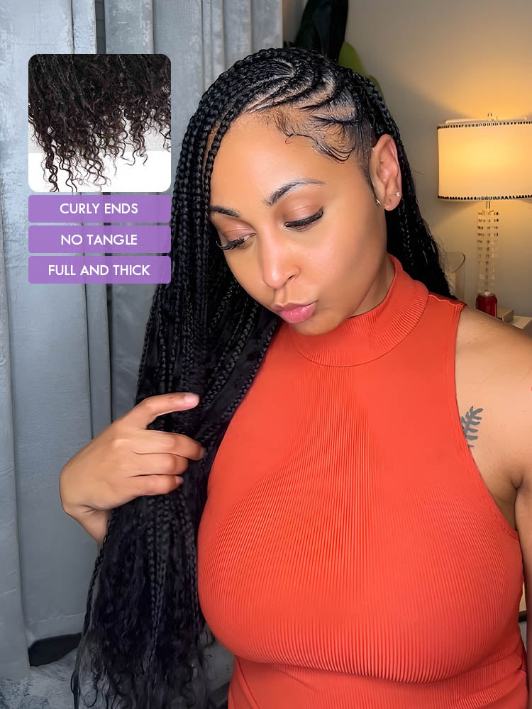 Noble Pre-looped Natural Black Crochet Boho Box Braids With Human Hair Curls