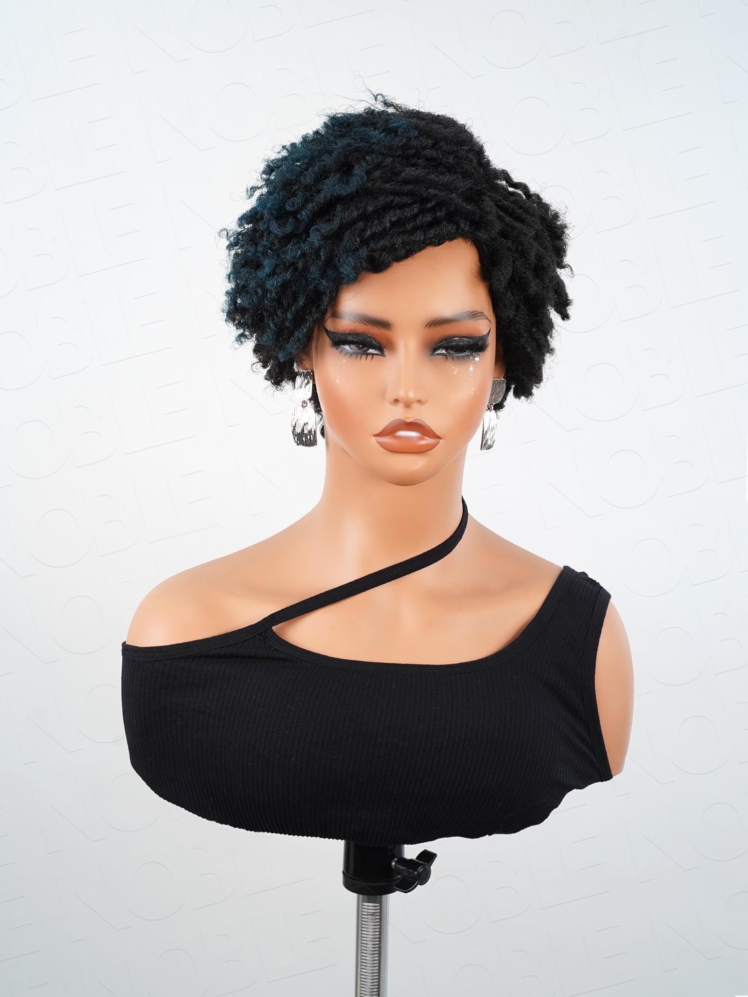 Noble Crochet Twist Short Dreadlocks Wig Ombre Color #1B/ Blue Synthetic Wig