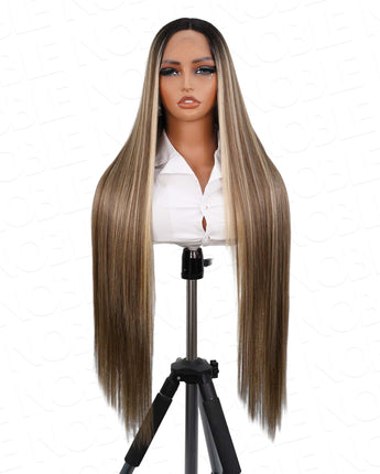 Noble Mixed Color Honey Blonde Straight 13×4×1 T Part Lace Long Synthetic Hair Lace Front Wigs 36 Inch