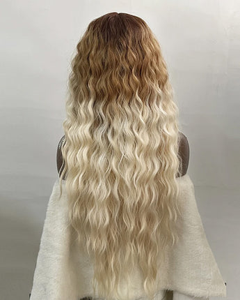 FREEDOM Synthetic Lace Wig Long Deep Wavy Ombre Blonde Ginger Lace Wigs For Black Women Heat Resistant Cosplay Wigs