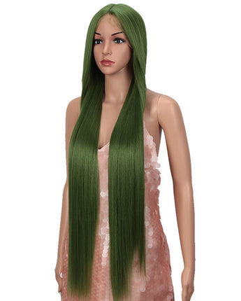 Noble 38 inch Super Long Straight Wig Green Color Synthetic Lace Front Wigs