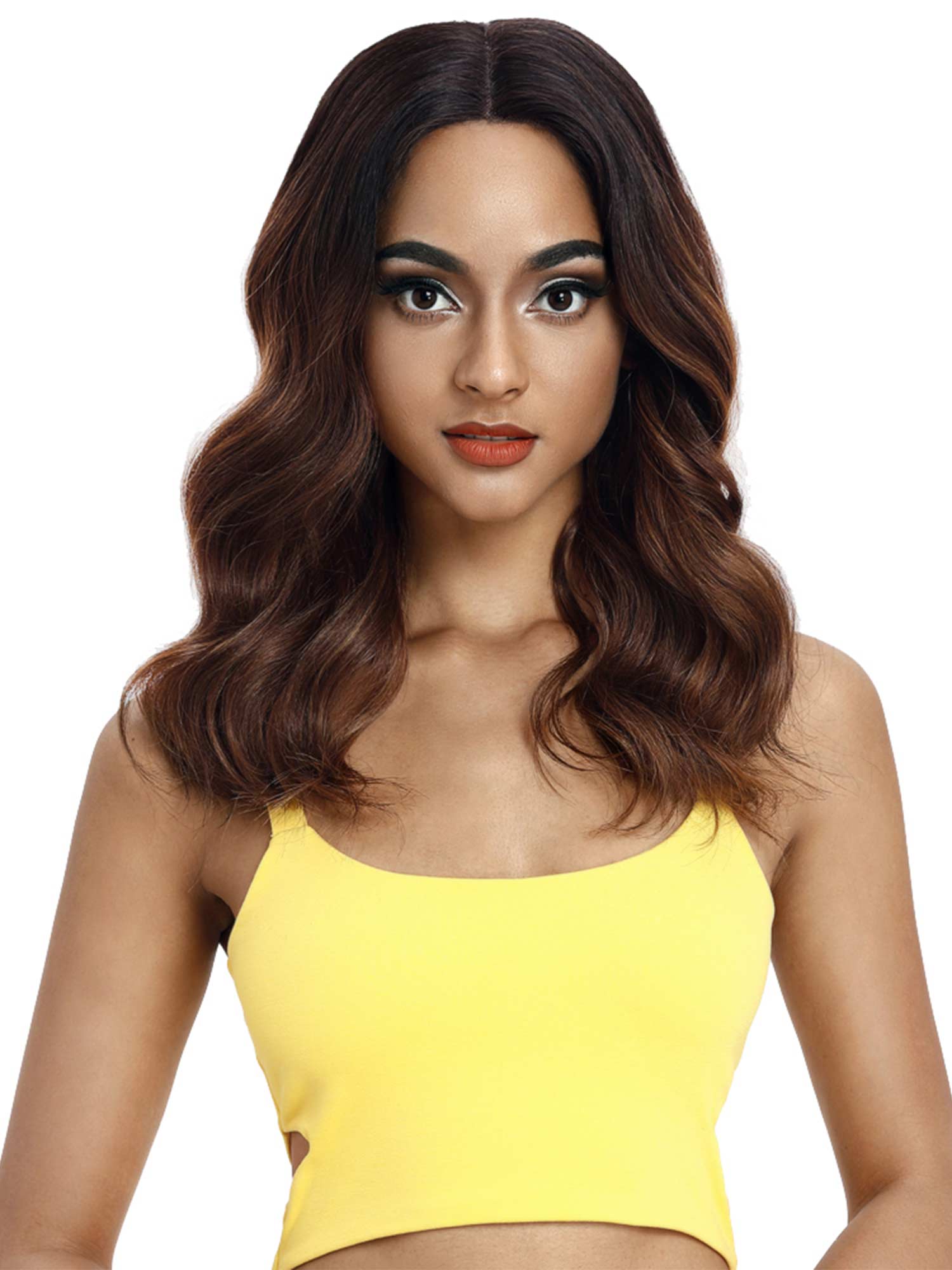 Noble 18 Inch Body Wave T Part Lace Middle Part Wig Synthetic Wig Ombre Color