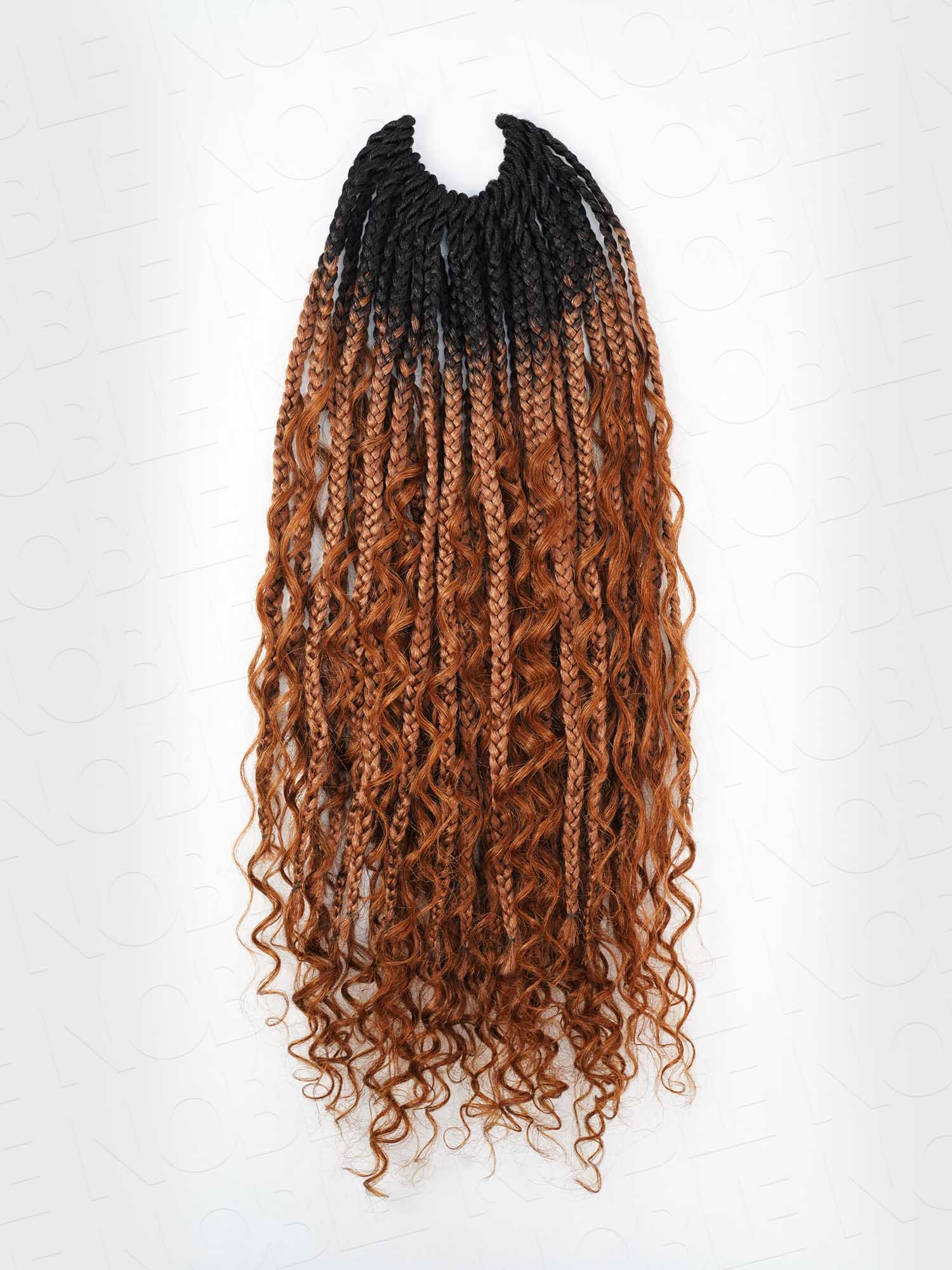 Noble Pre-looped Ombre #1B/30 Crochet Boho Box Braids With Human Hair Curls