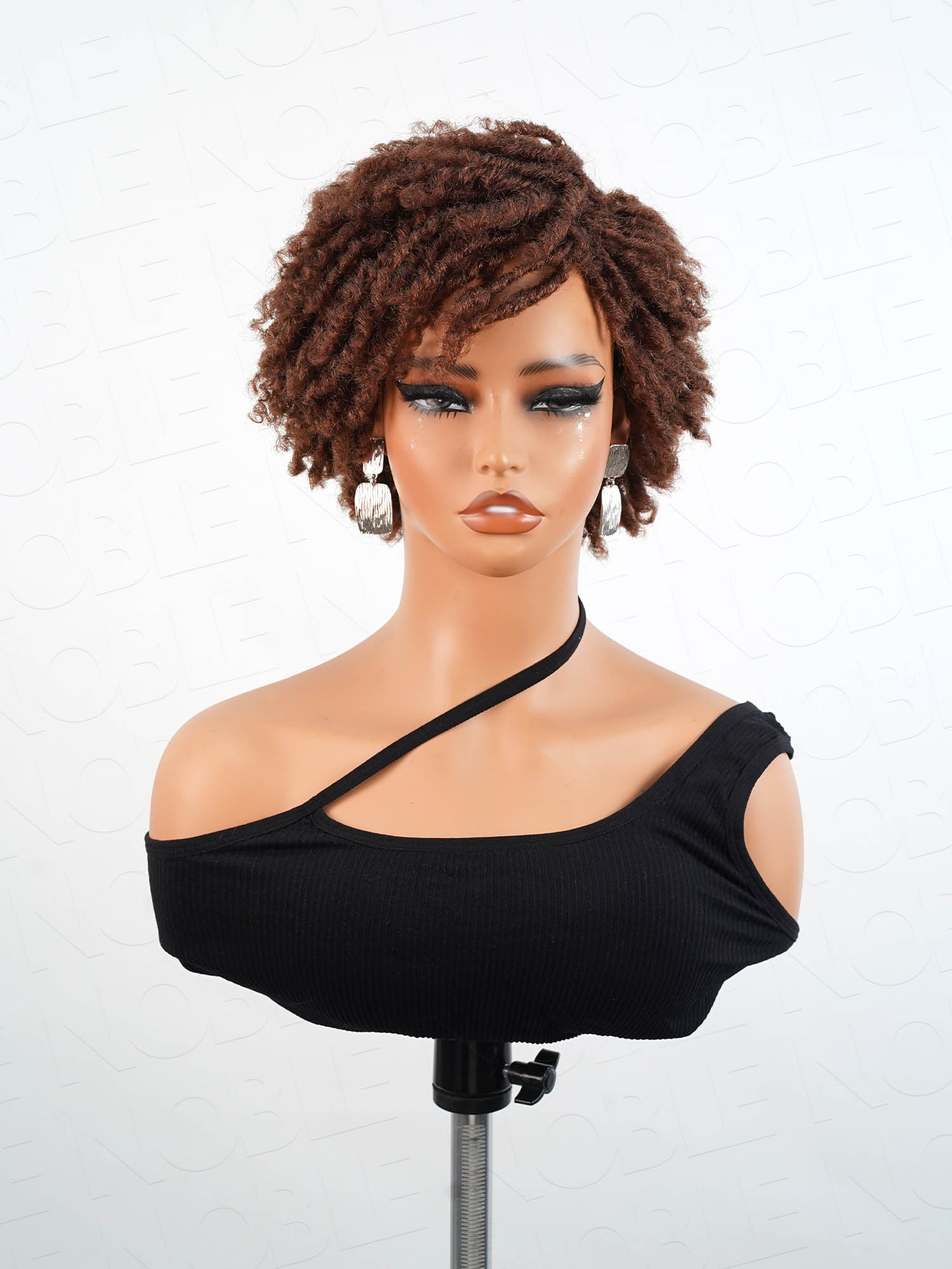 Noble Short Afro Dreadlock Wigs Auburn Brown #30 Color 9.5 Inch Synthetic Hair