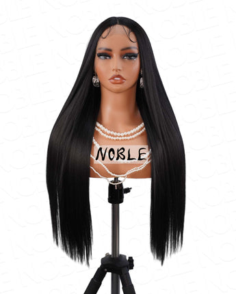 Noble Natural Black Straight 13×4.5×1 T Part Middle Part Synthetic Wig Lace Front Wigs 30 Inch