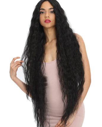 Noble 41 Inch Super Long Bohemian Wavy Synthetic Wig Natural Black Lace Wigs