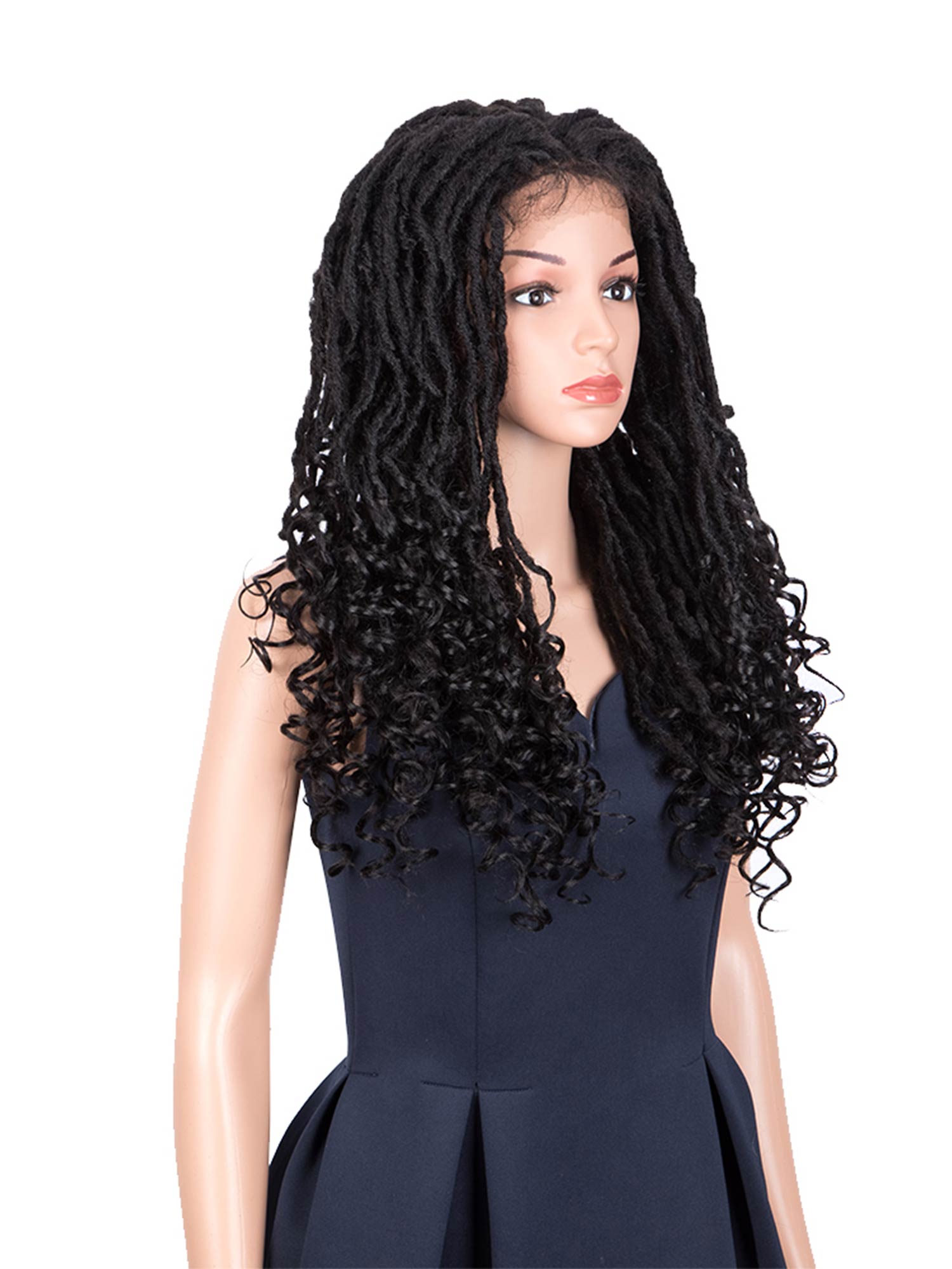 Noble Synthetic 4×4 Lace Wig Faux Locs Braids Wig 24 inch Dreadlock Natural Black Synthetic Wig