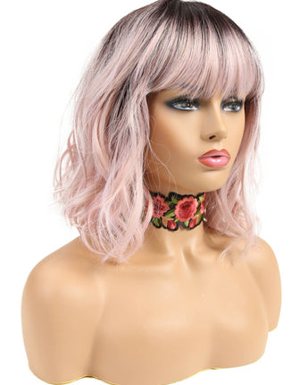 Noble Natural Wave 12 Inches Pink Ombre Color Short Curly BOB Hair Wigs