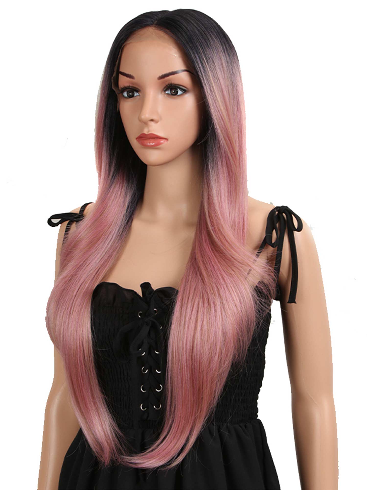 Noble 13×4 Synthetic Lace Front Wig 28 Inch Long Straight  Rose Pink Color