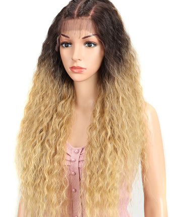 Noble 13×4 Lace Frontal 30 Inch Ripple Fairy Curly Wig Ombre Blonde Synthtic Wig