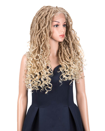 NOBLE GODDESS Synthetic 4*4 Lace Frontal Faux Locs Braids Wig | 24 inch Goddess Locs Wig | Blonde