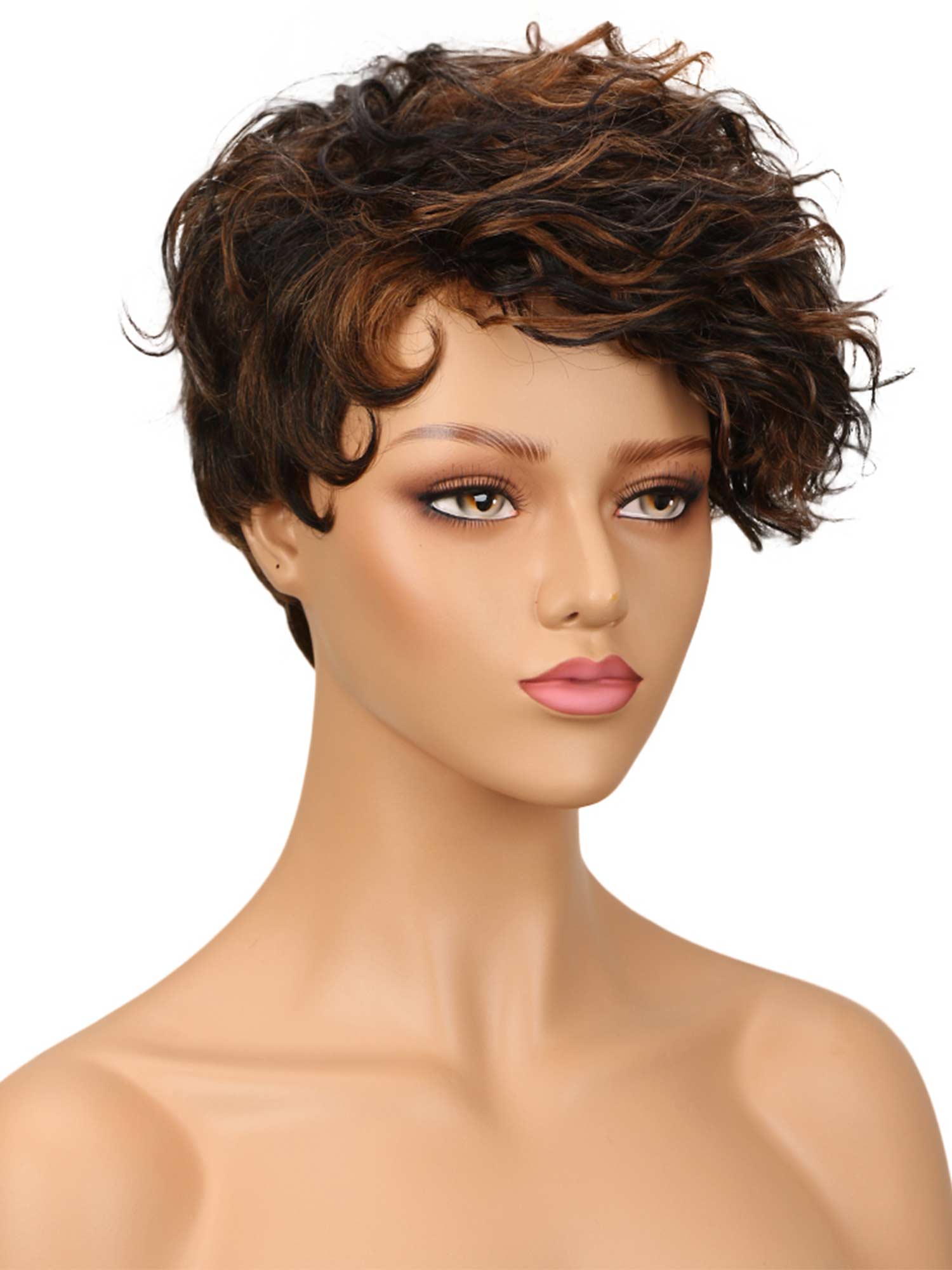 Noble 10 Inch Short Curly Pixie Mixed Color Human Hair Wig