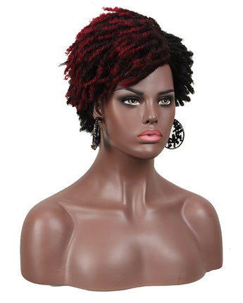 NOBLE Afro Curly Wigs 9.5 Inch Short Dreadlocks Mixed Red Ombre Color Synthetic Wig