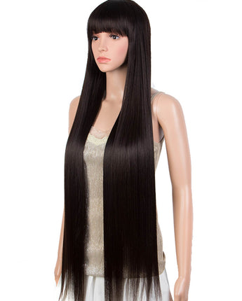 Noble 24-36 Inches Natural Black Long Straight Wigs With Bangs Cosplay Wigs