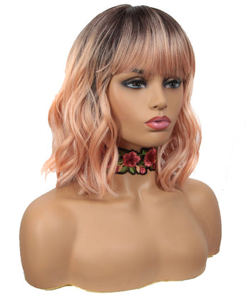 NOBLE Synthetic Non Lace Wig|Natural Wave 12 inches Short Curly BOB Hair Wigs|Rose Pink Wig GEMMA