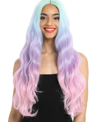 Noble 29 Inch Long Wave 13×4×1 T Part Lace Wigs Rainbow Wig Synthetic Hair