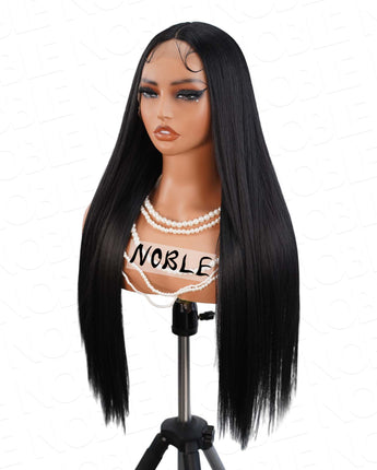 Noble Natural Black Straight 13×4.5×1 T Part Middle Part Synthetic Wig Lace Front Wigs 30 Inch