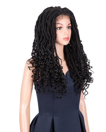 Noble Synthetic 4×4 Lace Wig Faux Locs Braids Wig 24 inch Dreadlock Natural Black Synthetic Wig