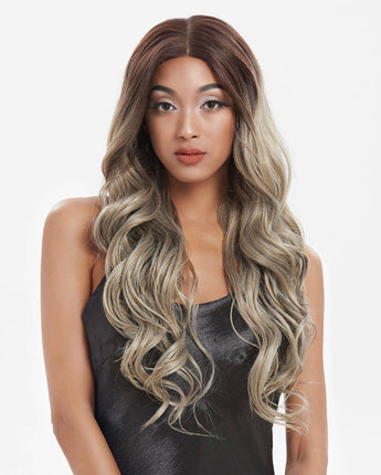 Ash Brown with Ash Blonde Balayage Easy 360 Synthetic Lace Front Wig| 29 Inch Loose Wave | Caramel Blonde| Arika