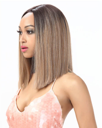 Noble 13.5 Inch Pastel Pink Blunt Cut Bob 13×4×1 T Part Lace Front Wig Synthetic Wig