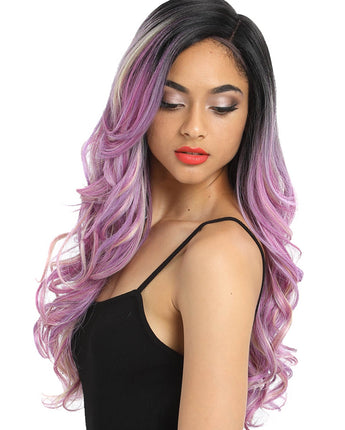 22 Inch Tousled Wave 5 Inch Lace Part Lavender Pink Highlight Purple Color | H Helen