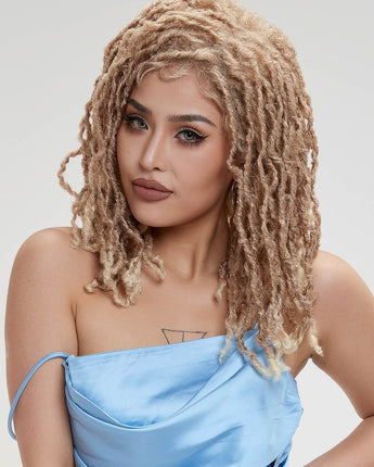 NOBLE Synthetic Lace Front Faux Locs Wigs With Bangs for Women | 15 Inch Dreadlock Wigs| 6 Colors Available