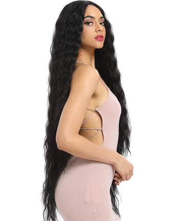 Noble 41 Inch Super Long Bohemian Wavy Synthetic Wig Natural Black Lace Wigs