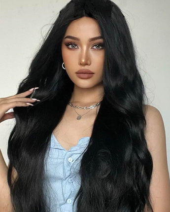 41 Inch Super Long Wavy Black Synthetic  Wig | NOBLE Bohemian Synthetic  Water Wave Long Kinky Straight Curly Wavy Lace Front Wigs