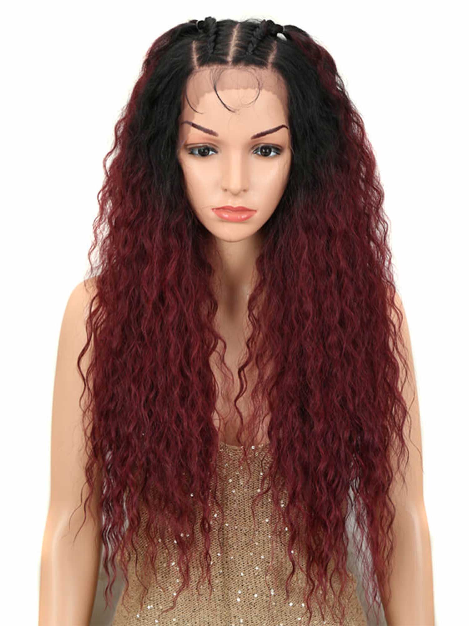 Noble 13×4 Lace Frontal 30 Inch Ripple Fairy Curly Wig Ombre Color Synthetic Wig