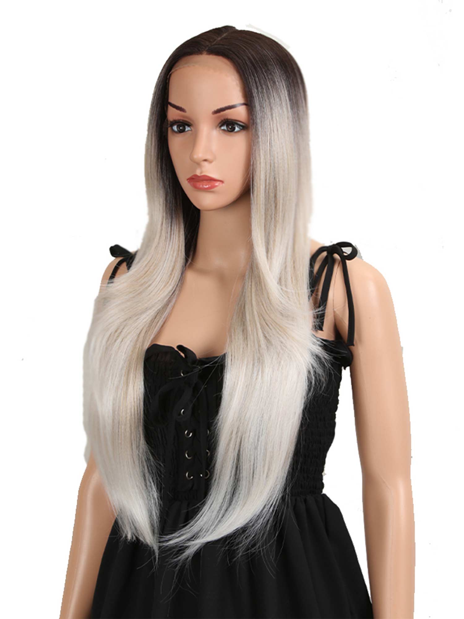 Noble 13×4 Lace Front Wig 28 Inch Long Straight Wig Synthetic Wig Platinum Color