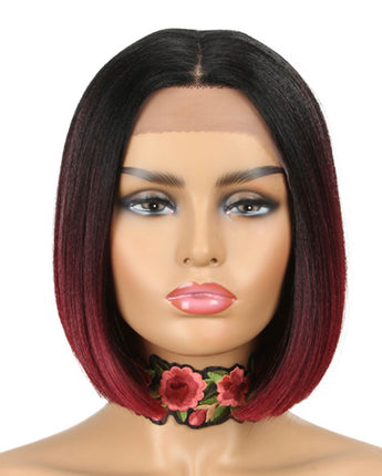 NOBLE Alia Synthetic Short BOB Lace Front Wig |9.5 Inch Blunt Cut Bob Wig |Ombre Red Wig