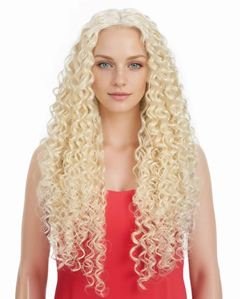 FASHION IDOL 30" Afro Kinky Curly Lace Front Wig Synthetic With Baby Hair High Temperature Fiber Ombre Blonde Lace Wigs Cosplay