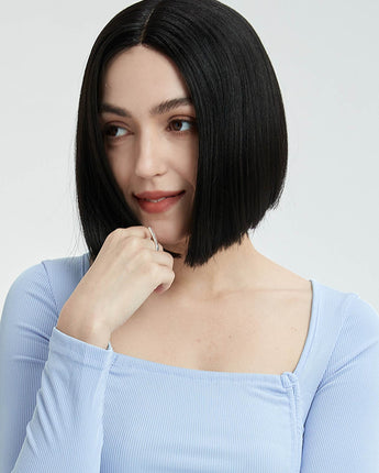 NOBLE Alia Synthetic Short BOB Lace Front Wig |9.5 Inch Blunt Cut Bob Wig | Natural Color Wig