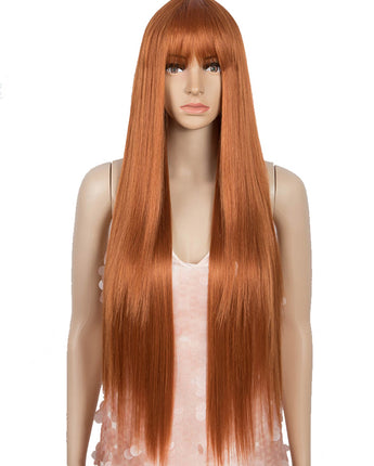 Noble 32 Inch long straight Wigs with Bangs Auburn Color Ginger Orange Wig Sythetic Wig