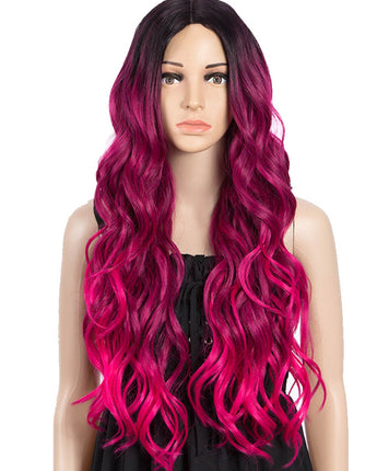 NOBLE NEON Synthetic Lace Front Wigs for Women|27 inch Long Wavy Wig|5 inch Middle Part Pre plucked Ombre Hot Pink Wig