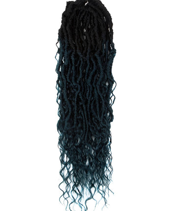 NOBLE Pre-Looped Passion Twist Hair | 20 inch Faux Locs Afro Braiding Hair Extensions with Curly Ends | Ombre Dark Blue BOHO HIPPLE