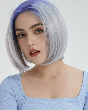 4*4 Lace Frontal Bob Ombre Silver Color Straight Shoulder Length Blunt Cut Wig | JULIE